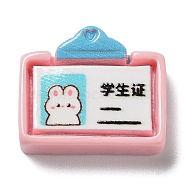 Study Theme Opaque Resin Cabochons, Rabbit School Supplies, Student Card, Pink, 15x17.5x5mm(RESI-G071-01E)