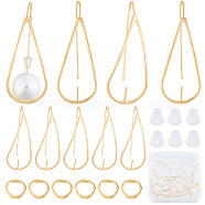 12Pcs Brass Earring Hook, for Half Drilled Beads, with 50Pcs Jump Rings & 100Pcs Plastic Ear Nuts, Real 18K Gold Plated, 35.5x14mm, Pin: 0.8mm(DIY-CN0002-62)