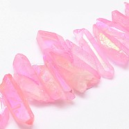 Electroplated Natural Quartz Crystal Bead Strands, Nuggets, Dyed, Pearl Pink, 16~36x5~8x5~8mm, Hole: 1.5mm, about 15pcs/strand, 4 inch(X-G-G896-03)
