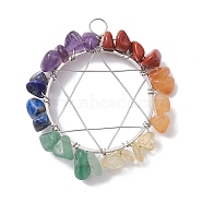 Chakra Gemstone Chips Copper Wire Wrapped Pendants, Pentagram Charms, Mixed Dyed and Undyed, Platinum, 43x41x6~8mm, Hole: 4.5mm(PALLOY-JF02554-02)