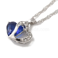 Resin Heart Pendant Necklace with Singapore Chains, Platinum Zinc Alloy Jewelry for Women, Blue, 9.06 inch(23cm)(NJEW-C003-01A)