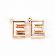  Brass Charms, with Shell, Real 18K Gold Plated, Nickel Free, Letter.E, 10x8x2mm, Hole: 0.9mm(KK-Q766-001E-NF)