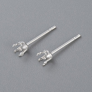 304 Stainless Steel Stud Earring Findings, Prong Settings, Silver, 15x4mm, Pin: 0.8mm(STAS-D448-087S-4mm)