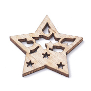 Undyed Wooden Pendants, Star, BurlyWood, 28.5x30x2mm, Hole: 1mm(WOOD-S040-23)