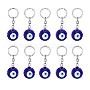 Handmade Evil Eye Lampwork Keychain, with Alloy Split Key Rings and 304 Stainless Steel Jump Rings, Platinum, Medium Blue, 10.1cm(KEYC-SW00002-01)