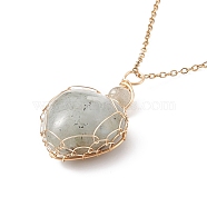 Copper Wire Wrapped Natural Labradorite Heart Pendant Necklaces, Golden Plated 304 Stainless Steel Necklace for Women, 17.52 inch(44.5cm), 1.5mm(NJEW-JN03971-03)