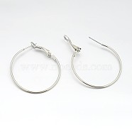 Iron Hoop Earrings, Platinum, 39x35x1.2mm, Pin: 0.79mm(E220)