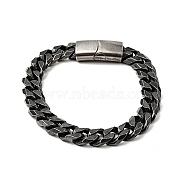 304 Stainless Steel Curb Chain Bracelet with Magnetic Clasp for Men Women, Antique Silver, 8-1/4 inch(21cm)(BJEW-E009-13AS)