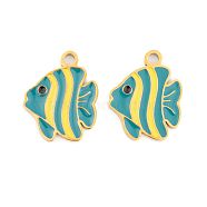 Ion Plating(IP) 304 Stainless Steel Pendants, with Enamel, Real 18K Gold Plated, Sea Animals Charm, Fish, 16.5x13x1.5mm, Hole: 1.5mm(STAS-O007-08B-G)