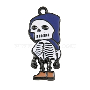 Halloween Alloy Enamel Pendants, Black, Skeleton Charm, Medium Blue, 33x14x2mm, Hole: 2mm(ENAM-M220-02D-B)