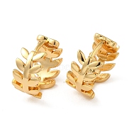 Brass Hoop Earrings, Real 18K Gold Plated, Leaf, 13x7mm(EJEW-O003-03A-G)