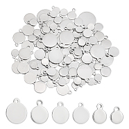 6 Style 304 Stainless Steel Blank Charms, Flat Round, Stainless Steel Color, 6.5~14x5~12x0.75~0.9mm, Hole: 1~1.5mm, 170pcs/box(STAS-UN0045-93)