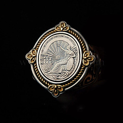 Alloy Finger Rings, Oval with Statue of Liberty Pattern, Antique Silver & Antique Golden, US Size 8(18.1mm)(FS-WG26D47-02)