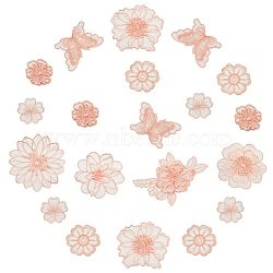 20 Pcs 9 Style Flower & Butterfly Organgza Lace Embroidery Ornament Accessories, Applique Patch, Sewing Craft Decoration, Light Salmon, 29~81x30~97x0.9~2mm(DIY-NB0007-72)