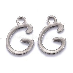 304 Stainless Steel Pendants, Alphabet, Stainless Steel Color, Letter.G, 11x8x1mm, Hole: 1.5mm(STAS-Z023-G)