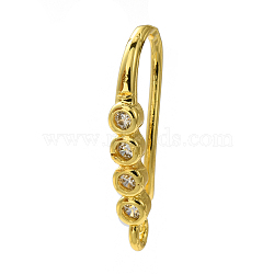 Rack Plating Brass Pave Cubic Zirconia Earring Hooks, Ear Wire, Lead Free & Cadmium Free, Flat Round, Real 18K Gold Plated, 16~17x2.5mm, Hole: 1.4mm, 18 Gauge, Pin: 1mm(KK-O143-16G)