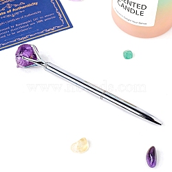 Nuggets Natural Amethyst Ball-Point Pen, Stainless Steel Pen, Office School Supplies, 145mm(PW-WG76631-01)