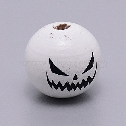 Schima Wood Beads, Halloween Theme, Round with Expression Pattern, White, 15.50~16mm,Hole:4mm(X1-WOOD-TAC0007-54)