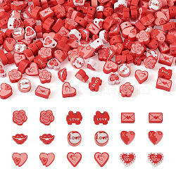 Valentine's Day Theme Handmade Polymer Clay Beads, Mixed Shapes, Red, 6~9.5x9.5~11x4~4.5mm, Hole: 1.4~1.6mm, 30pcs/style(FIND-CW0001-25)