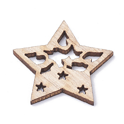 Undyed Wooden Pendants, Star, BurlyWood, 28.5x30x2mm, Hole: 1mm(WOOD-S040-23)