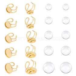 DIY Flat Round Blank Dome Ring Making Kit, Including 201 Stainless Steel Cuff Pad Ring Settings, Glass Cabochons, Golden, 20Pcs/box(DIY-UN0004-01)