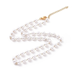 Vacuum Plating 304 Stainless Steel Beaded Necklaces, with Plastic Imitation Pearl Beads, Golden, 18.07 inch(45.9cm)(NJEW-E064-01G)