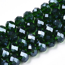 Electroplate Glass Beads Strands, Pearl Luster Plated, Faceted, Rondelle, Dark Green, 3x2mm, Hole: 0.8mm, about 145~150pcs/strand, 34~35cm(EGLA-A034-T2mm-A31)