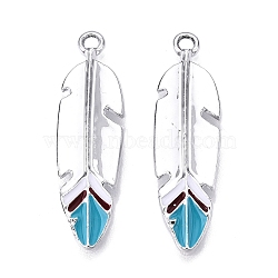 Alloy Enamel Pendants, Feather, Platinum, 33.5x10x2mm, Hole: 2mm(FIND-WH0110-194P)