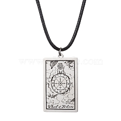 Tarot Card 201 Stainless Steel Pendant Necklaces, with Imitation Leather Cords, Stainless Steel Color, 17.60~17.87 inch(44.7~45.4cm)(NJEW-JN04496-05)