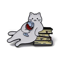 Drunk Cat Shape Alloy Enamel Brooch Pins, for Backpack, Clothes, White, 26x35x1.5mm(JEWB-R021-08B)