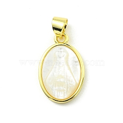 Rack Plating Brass Pave Natural Shell Pendants, Oval Charms, Long-Lasting Plated, Real 18K Gold Plated, Cadmium Free & Lead Free, 18.5x11.5x4mm, Hole: 5x3mm(KK-A204-01A-02G)