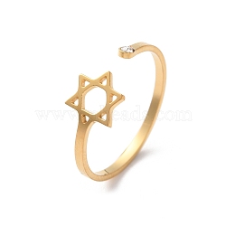 304 Stainless Steel With Rhinestone Open Rings for Women, Real 18K Gold Plated, Inner Diameter: 18.5mm(RJEW-S240-01G)