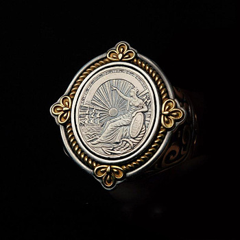 Alloy Finger Rings, Oval with Statue of Liberty Pattern, Antique Silver & Antique Golden, US Size 8(18.1mm)
