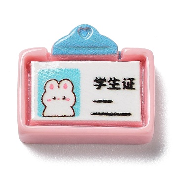 Study Theme Opaque Resin Cabochons, Rabbit School Supplies, Student Card, Pink, 15x17.5x5mm