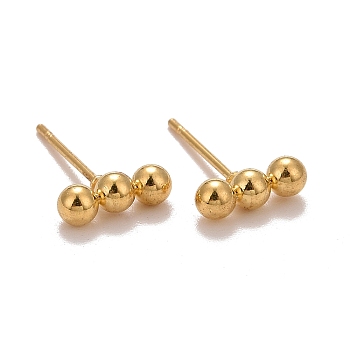 201 Stainless Steel Beaded Horizontal Bar Stud Earrings with 316 Stainless Steel Pin for Women, Golden, 9x3mm, Pin: 0.6mm