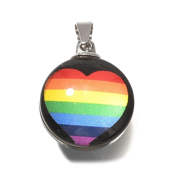 Flat Round 201 Stainless Steel Acrylic Pendants, Heart, 24.5x19.5x12mm, Hole: 5.5x4mm