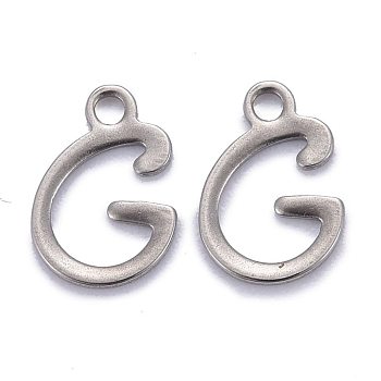 304 Stainless Steel Pendants, Alphabet, Stainless Steel Color, Letter.G, 11x8x1mm, Hole: 1.5mm