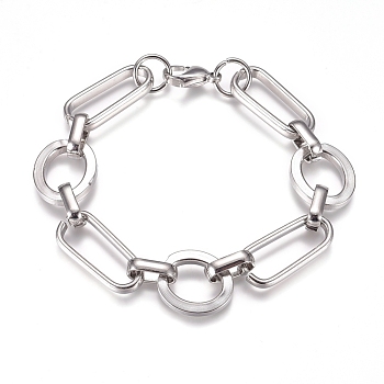 Tarnish Resistant 304 Stainless Steel Chain Bracelets, with Lobster Claw Clasps, Stainless Steel Color, 8-1/4 inch(21cm)