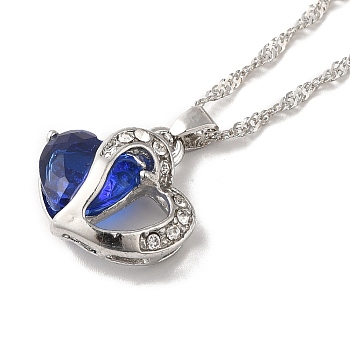 Resin Heart Pendant Necklace with Singapore Chains, Platinum Zinc Alloy Jewelry for Women, Blue, 9.06 inch(23cm)