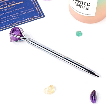 Nuggets Natural Amethyst Ball-Point Pen, Stainless Steel Pen, Office School Supplies, 145mm