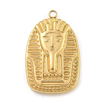 304 Stainless Steel Pendants, Egyptian Pharaoh Charm, Golden, 24x15x3.5mm, Hole: 1.6mm