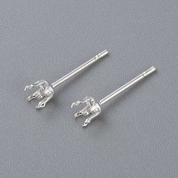 304 Stainless Steel Stud Earring Findings, Prong Settings, Silver, 15x4mm, Pin: 0.8mm