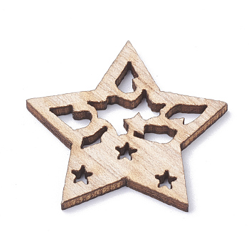 Undyed Wooden Pendants, Star, BurlyWood, 28.5x30x2mm, Hole: 1mm