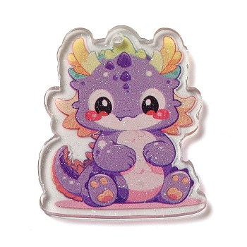 Acrylic Pendants, Cartoon Dragon, Medium Purple, 39.5x32.5x2.5mm, Hole: 1.8mm