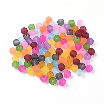 Frosted Glass Beads, Mixed Color, Round, about 4mm in diameter, hole: 1mm