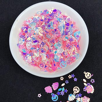 Heart/Star/Moon/Shell PVC Nail Art Glitter Sequins Chip, UV Resin Filler, for Epoxy Resin Slime Jewelry Making, Hot Pink, Package Size: 130x80mm