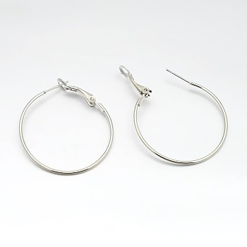 Iron Hoop Earrings, Platinum, 39x35x1.2mm, Pin: 0.79mm