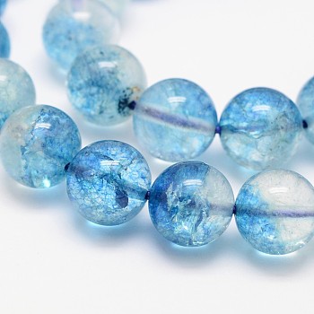 Dyed Round Natural Crackle Quartz Beads Strands, Sky Blue, 6mm, Hole: 1mm, about 63pcs/strand, 15.5 inch