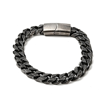 304 Stainless Steel Curb Chain Bracelet with Magnetic Clasp for Men Women, Antique Silver, 8-1/4 inch(21cm)