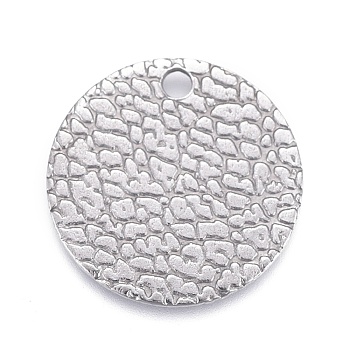 304 Stainless Steel Charms, Textured, Laser Cut, Flat Round, Stainless Steel Color, 15x0.8mm, Hole: 1.5mm